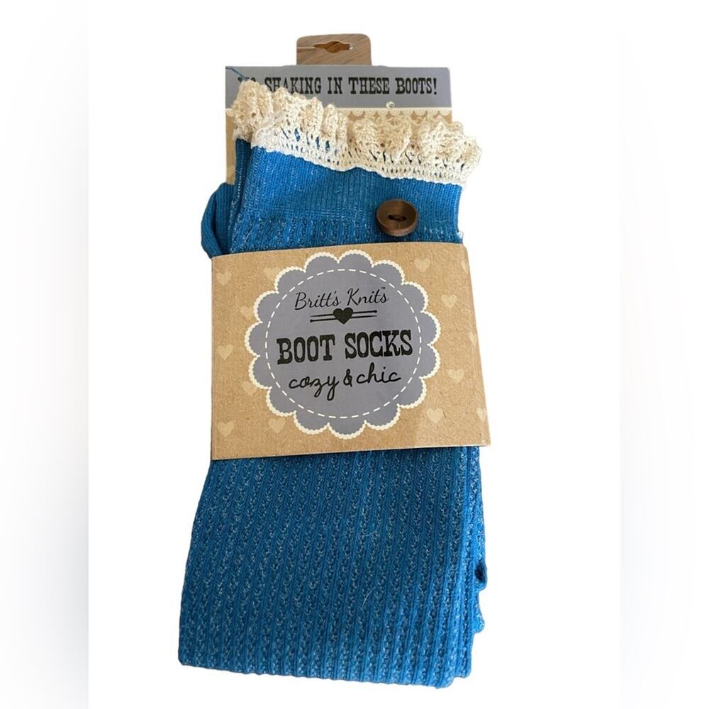 NWT Britt’s Knits Blue crochet cozy and chic boot socks one size fits most